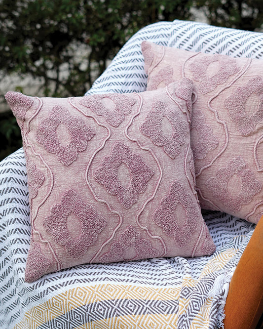 18X18 inch Pink tufted boho cotton cushion covers | Set of 2