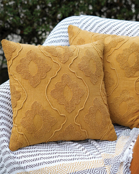 18X18 inch Yellow tufted cotton cushion covers | Set of 2