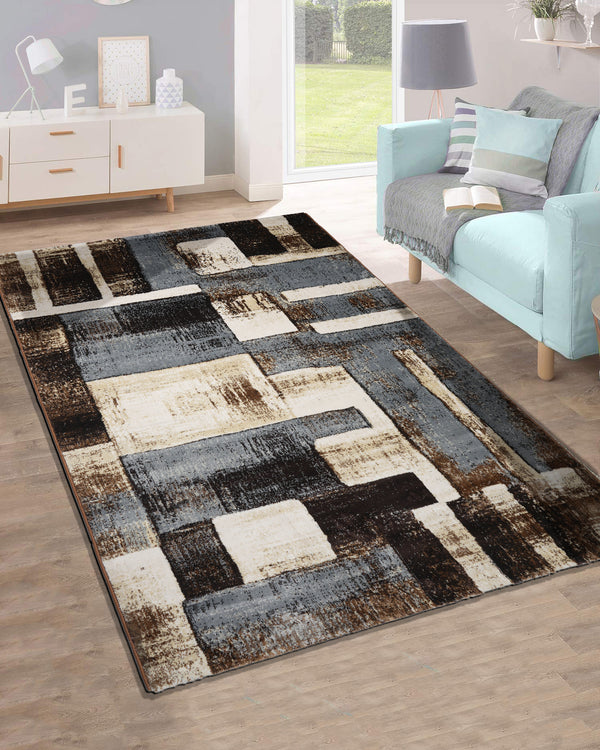 Pearl Iconic Carpets | Abstract Brown Grey Blocks