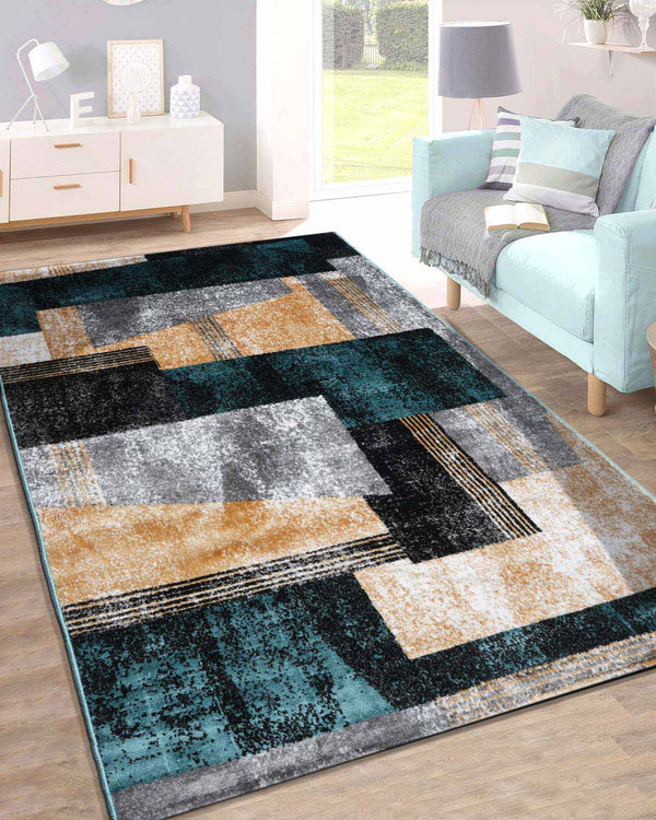 Platinum Carpet | Modern Teal Blue and Yellow