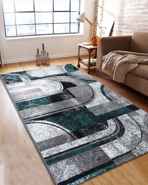 Platinum Carpet | Teal Blue and Grey Geometric