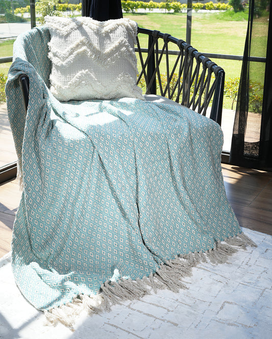 Aqua Striped cotton throw