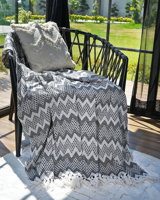 Black Striped Cotton Throw